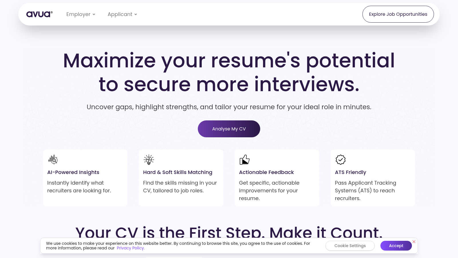 Avua application interface and features
