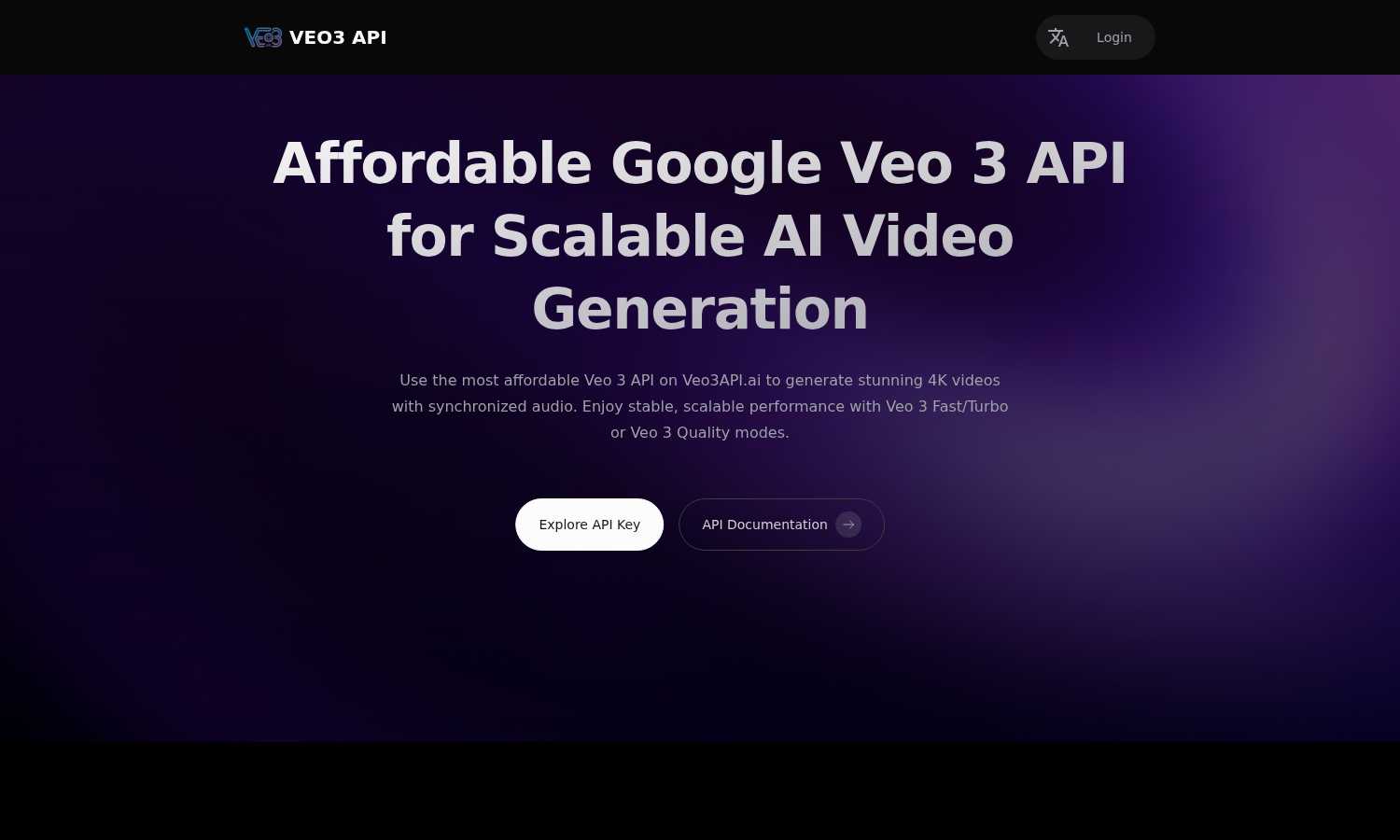 Veo3API.ai: Affordable Veo 3 API with Fast/Turbo & Quality Modes application interface and features