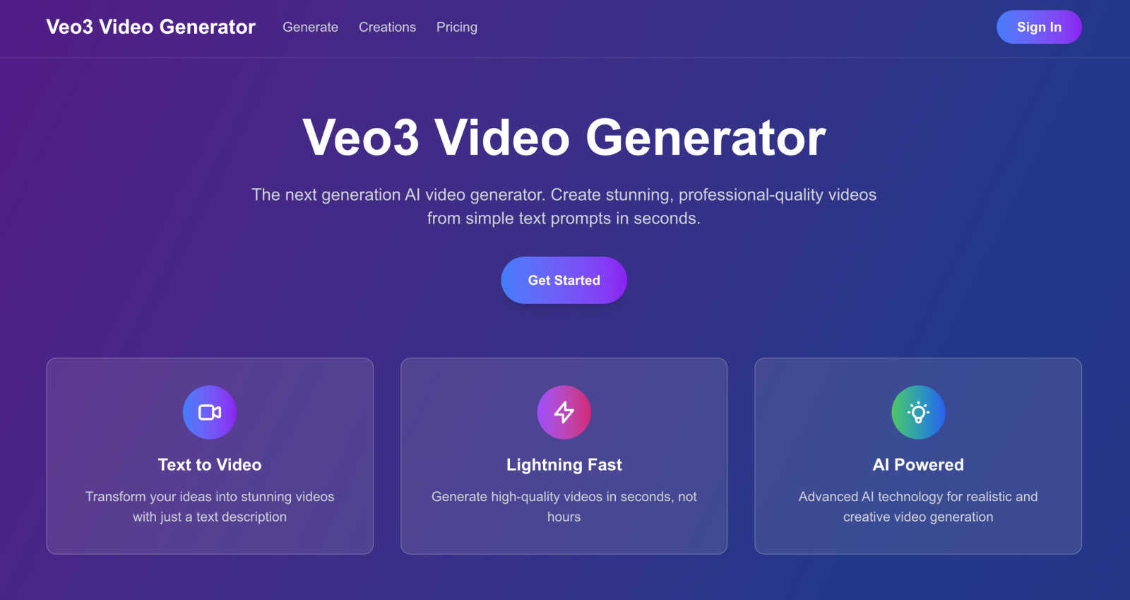 Veo3 Video Generator application interface and features