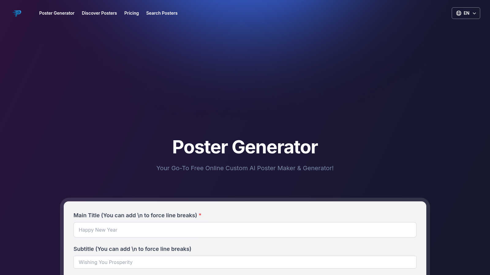 Poster Generator application interface and features