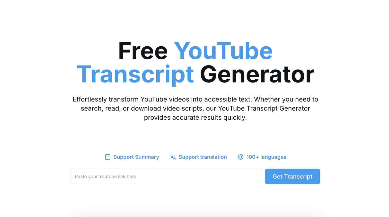 Free Youtube Transcript Generator application interface and features