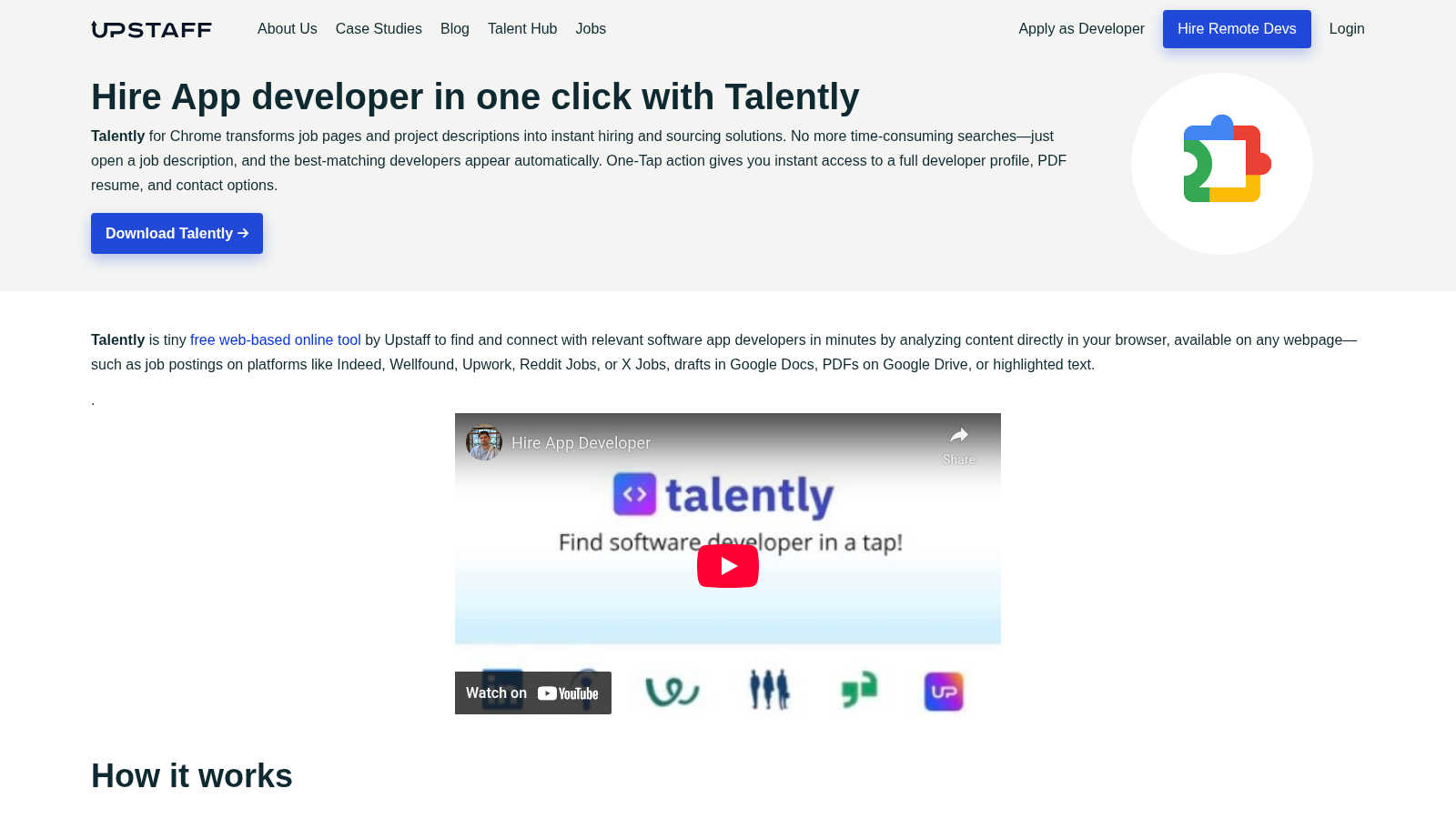 Find and Hire app developer in one click - Talently application interface and features