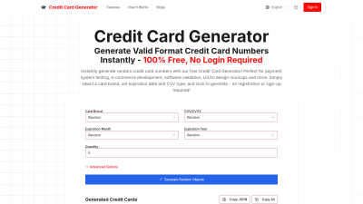 Credit Card Generator - Tech tool for E-commerce