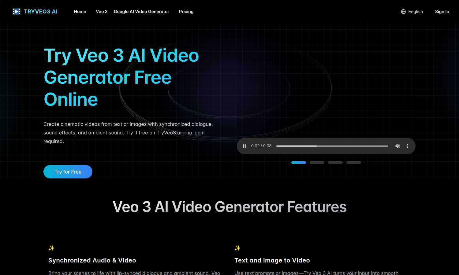TryVeo3.ai: Free Access to Google Veo 3 for AI Video Generation application interface and features