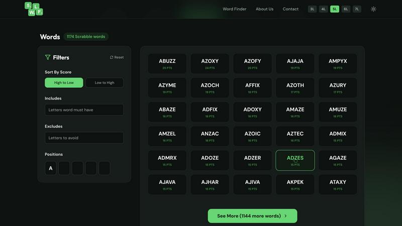 5 Letter words finder application interface and features
