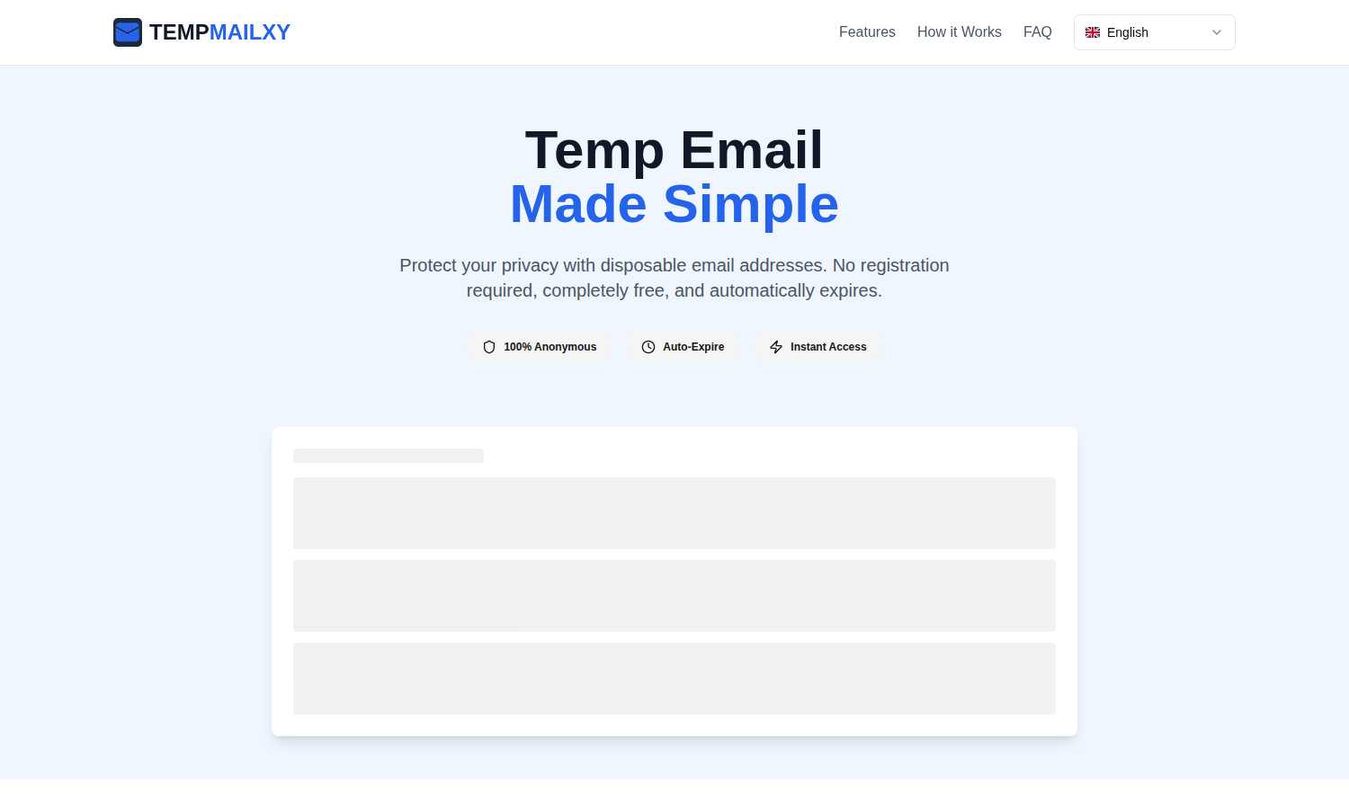 TempmailXY application interface and features