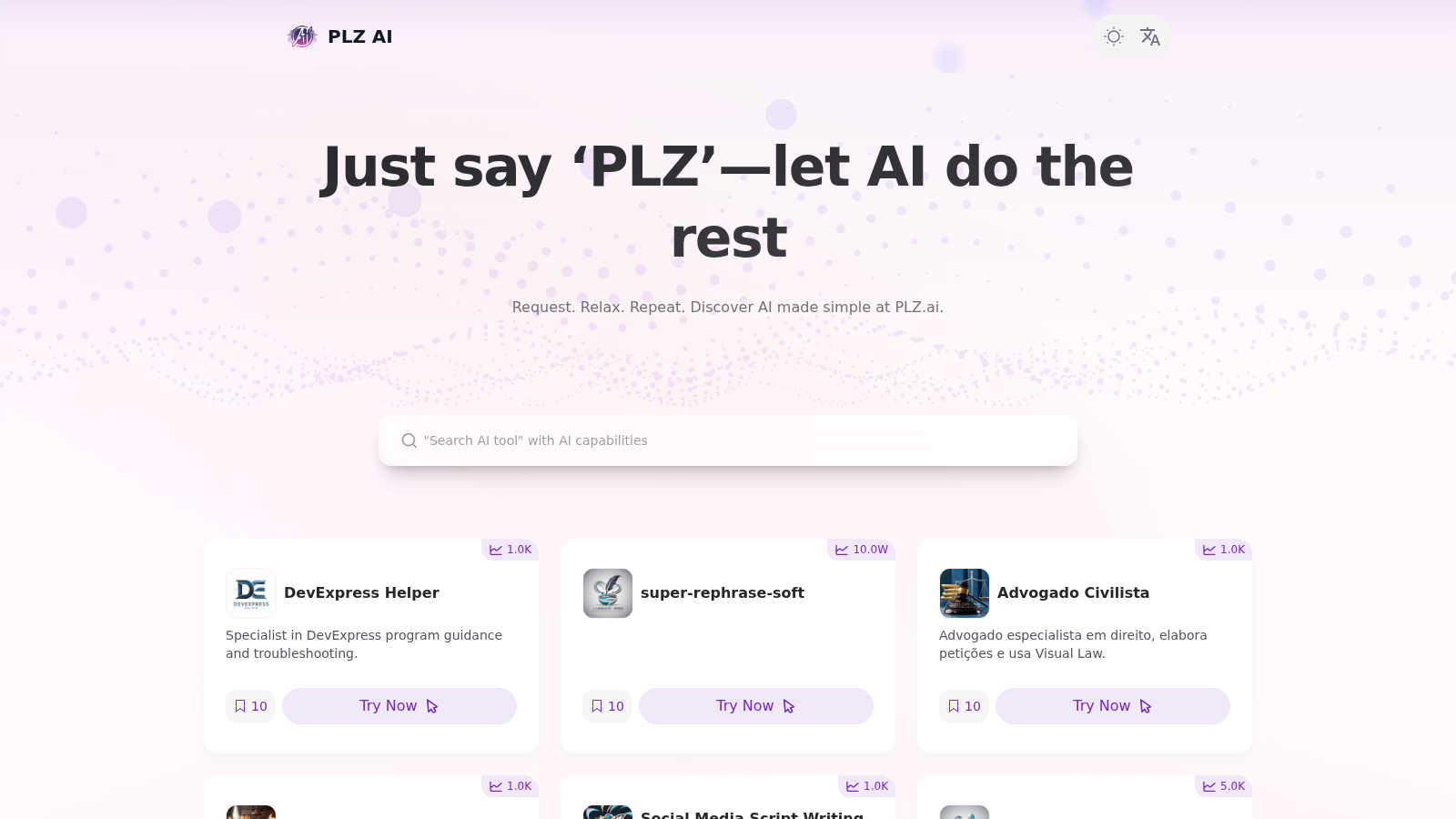 Plz.ai application interface and features