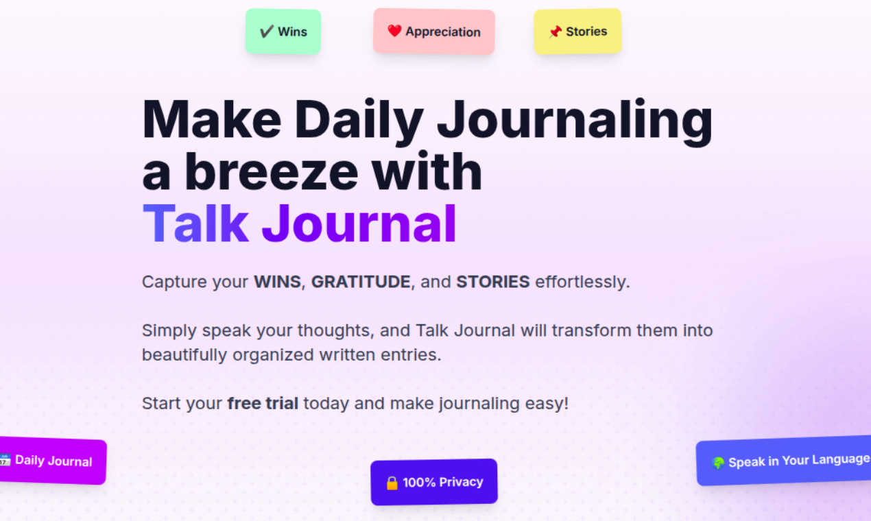 Talk Journal application interface and features