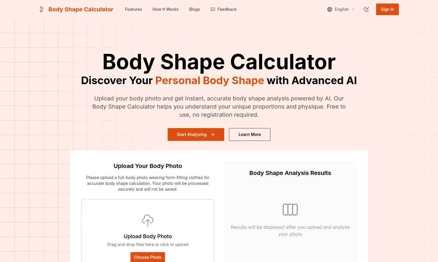 AI Body Shape Calculator application interface and features