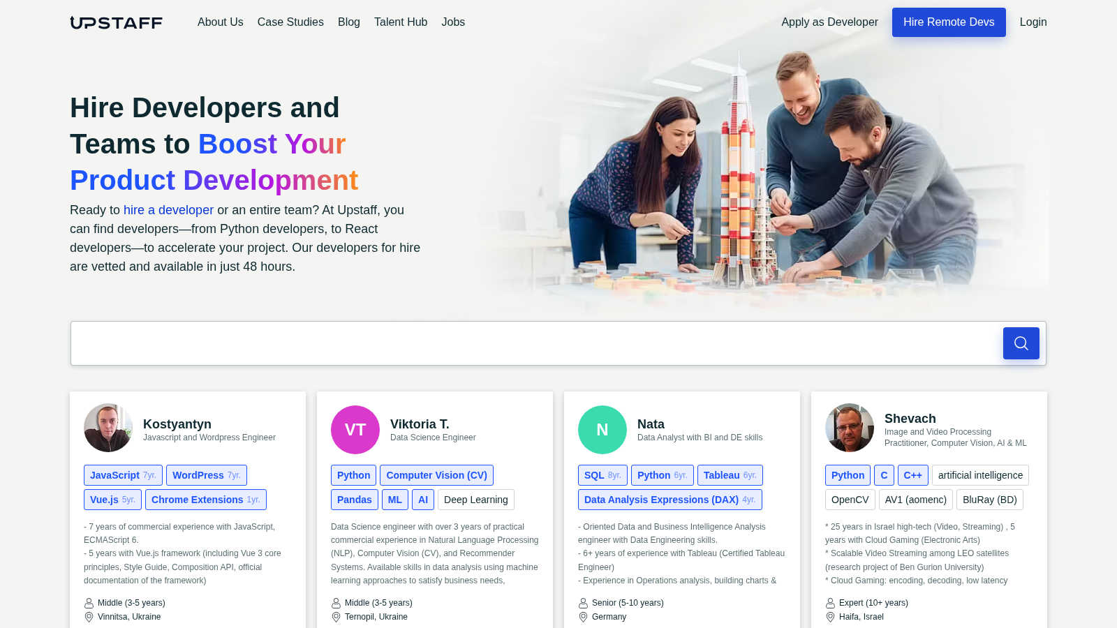 Upstaff application interface and features