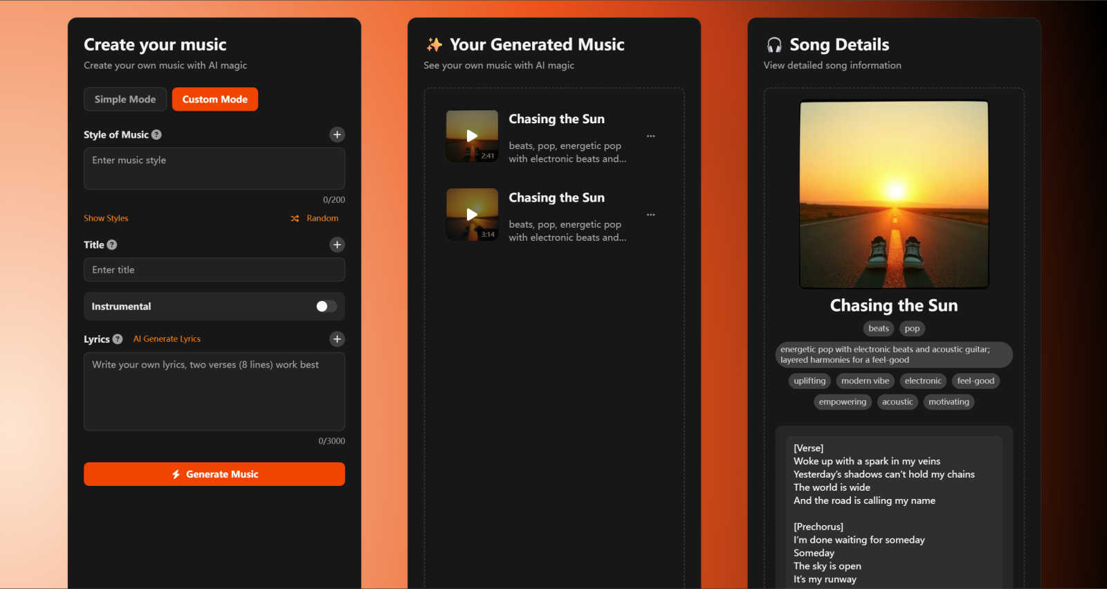 Vibe Musicing AI application interface and features