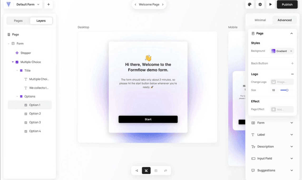 Formflow application interface and features