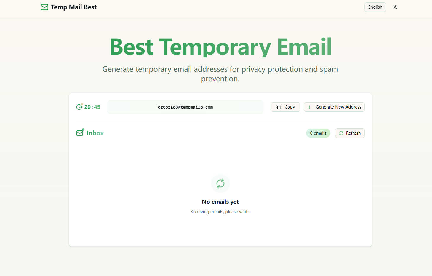 Temp Mail Best application interface and features