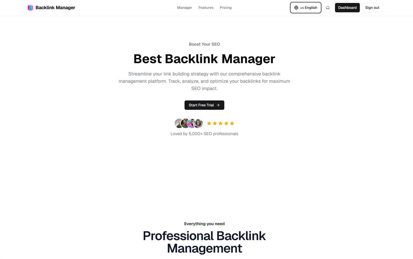 Backlink management application interface and features