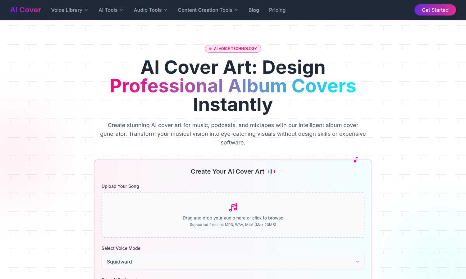Aicoverart application interface and features