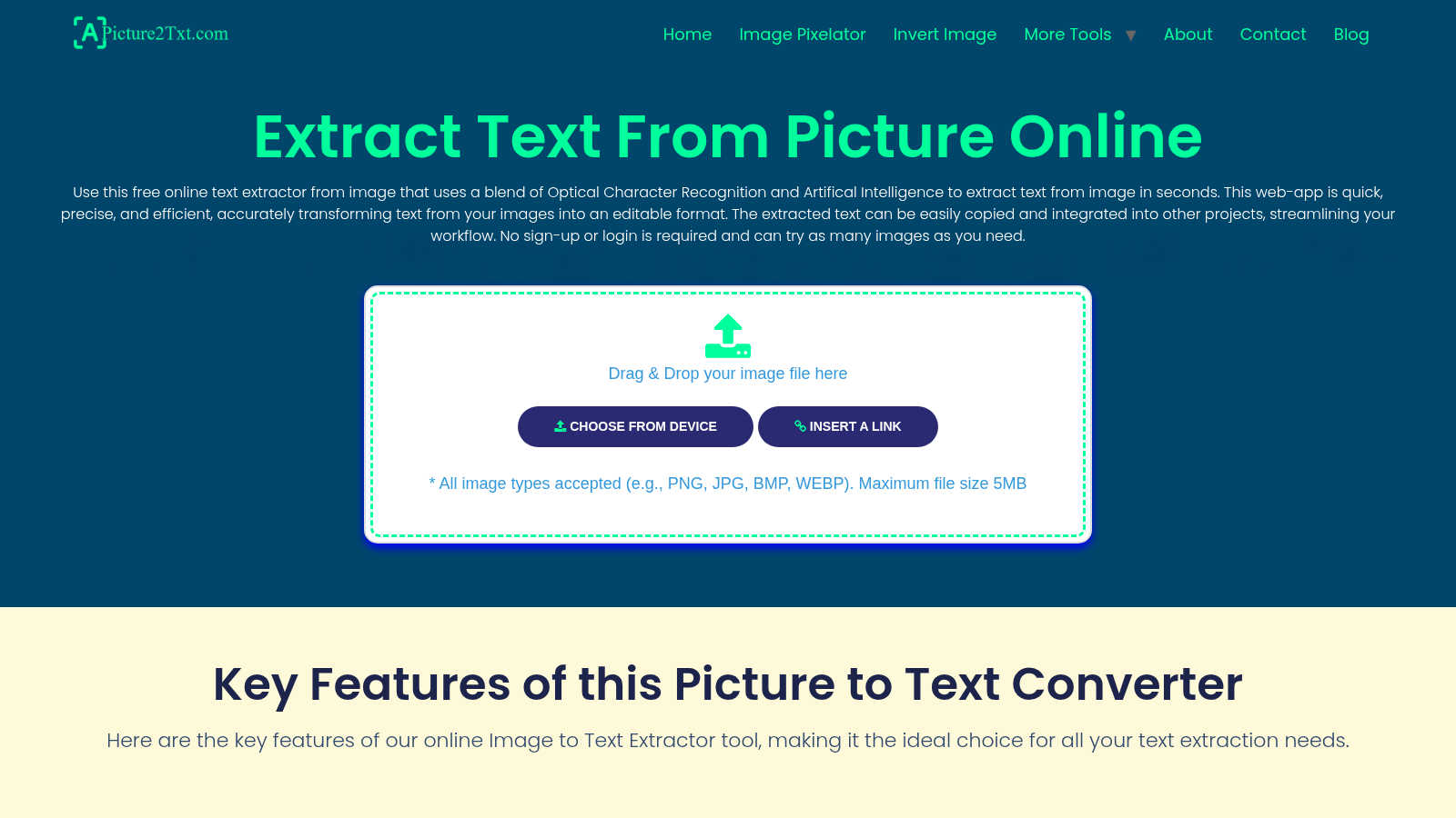 Picture2Txt application interface and features