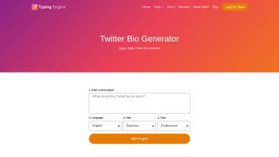 Twitter Bio Generator - Create Twitter Bio | Typing Engine - Tech tool for Content Creation