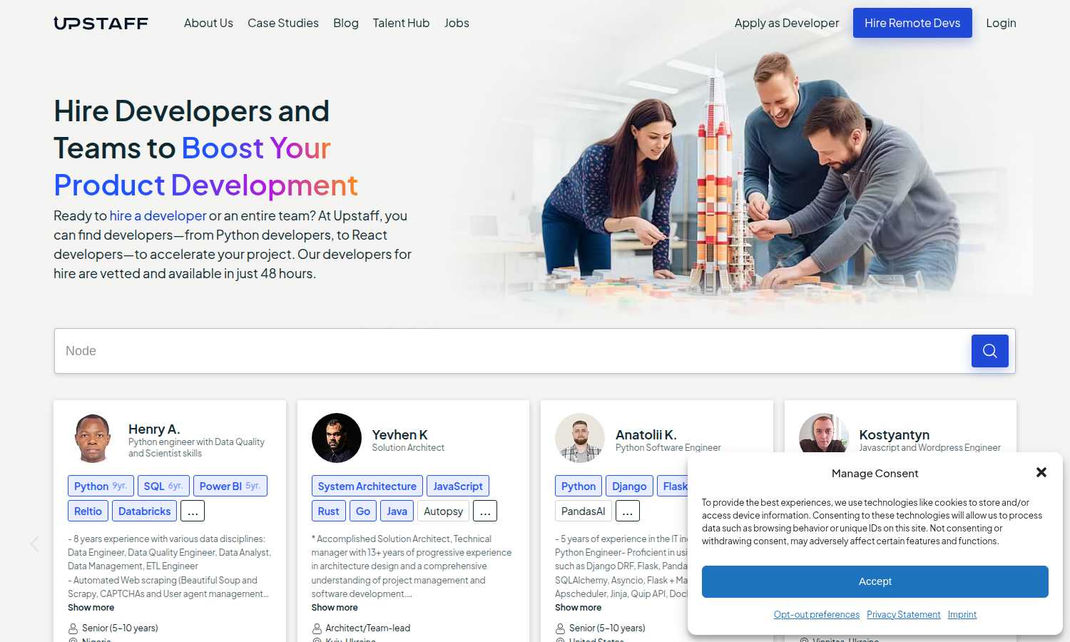 Upstaff Agency application interface and features