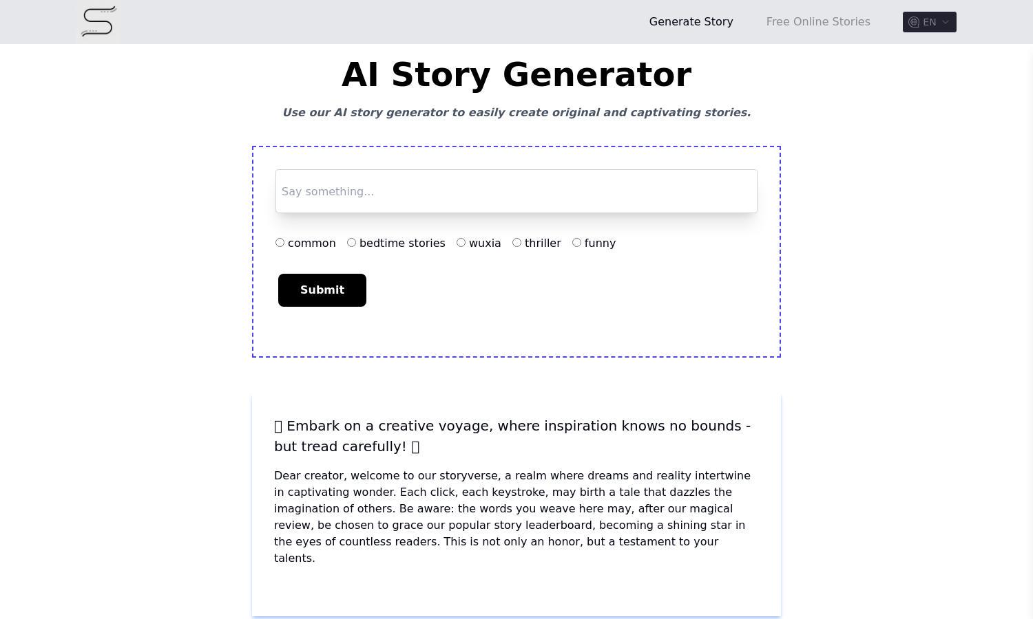 AI Story Generator Website