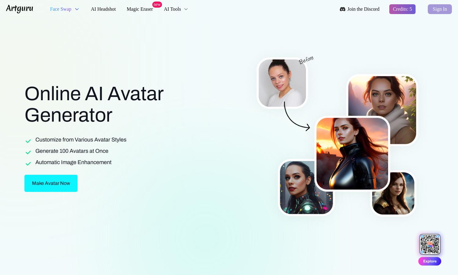 Artguru AI Avatar Generator Website