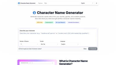 Character Name Generator - Tech tool for Content Creation