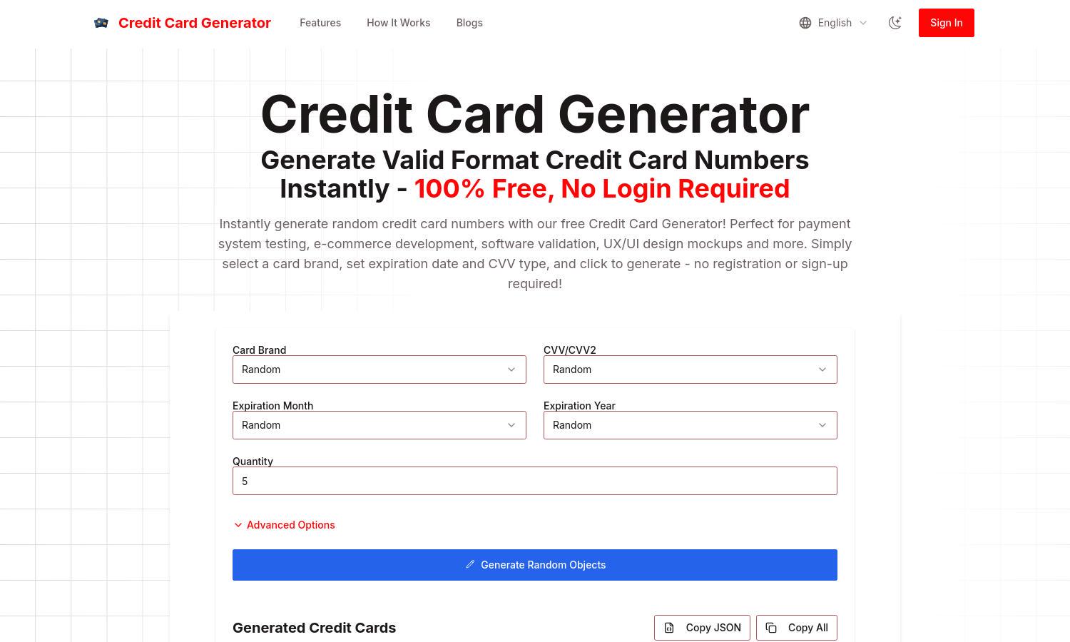 Credit Card Generator Website