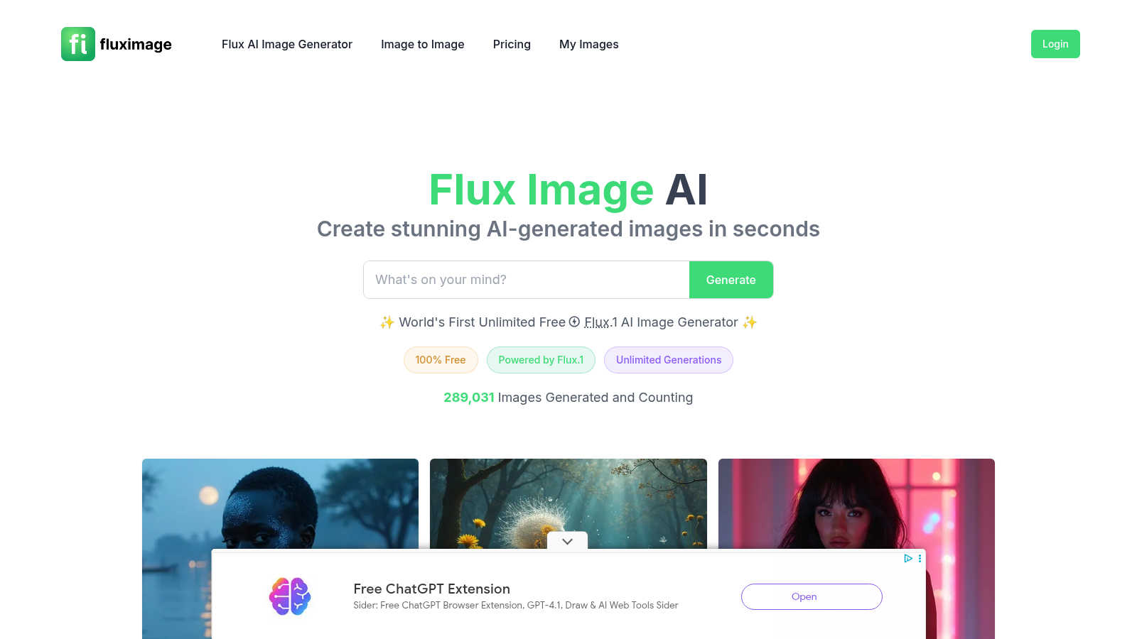 Flux Image AI application interface and features