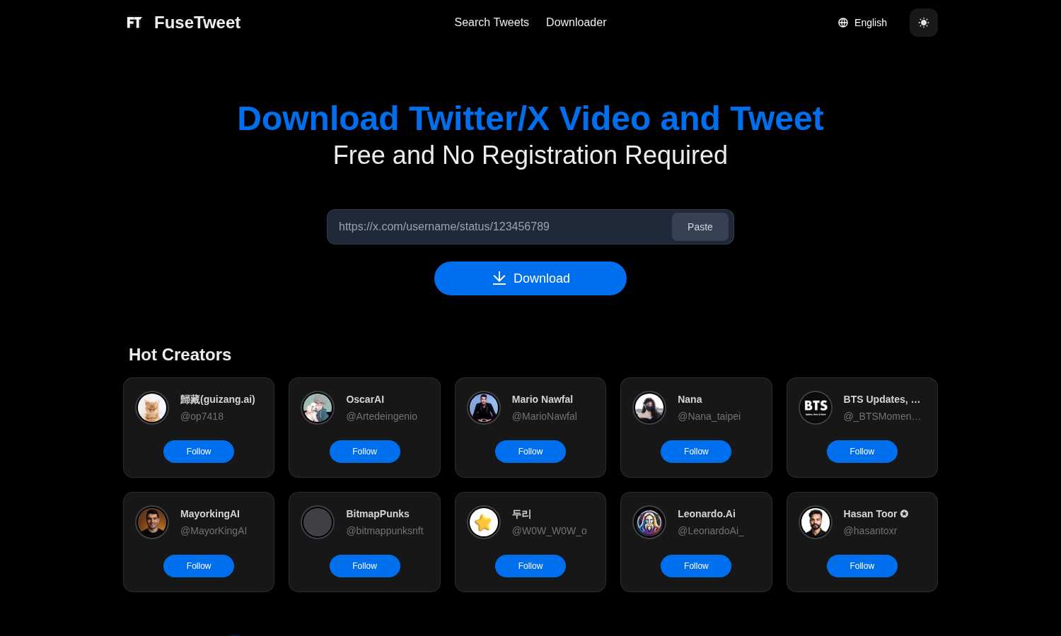 fusetweet application interface and features
