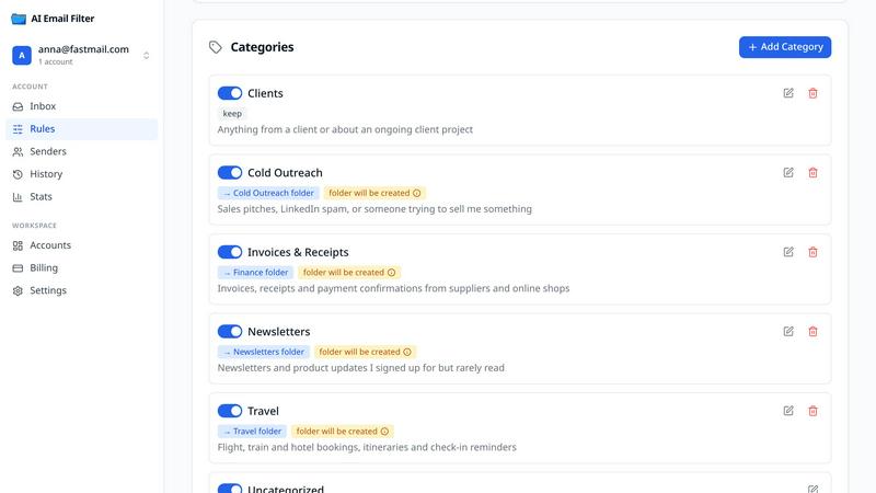 AI Email Filter screenshot
