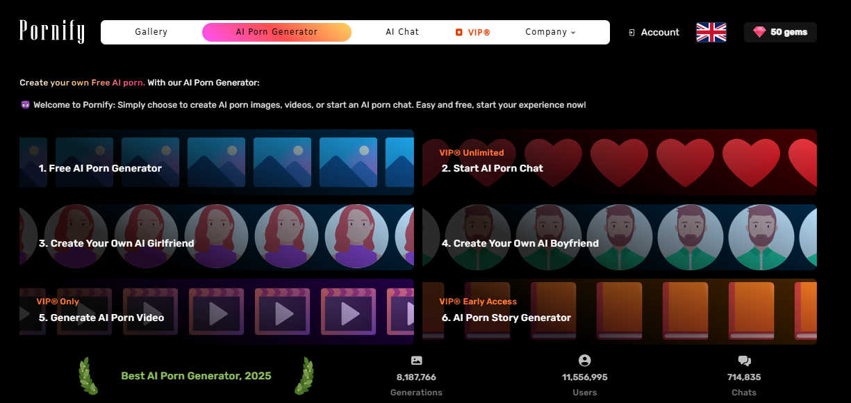 Pornify application interface and features
