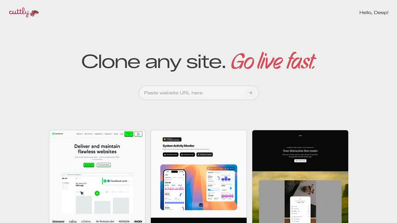 Cuttly application interface and features