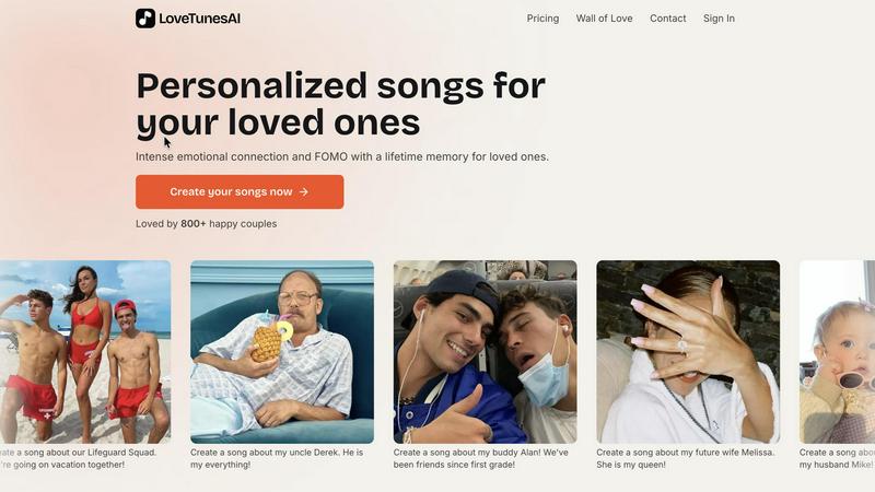 LoveTunesAI application interface and features