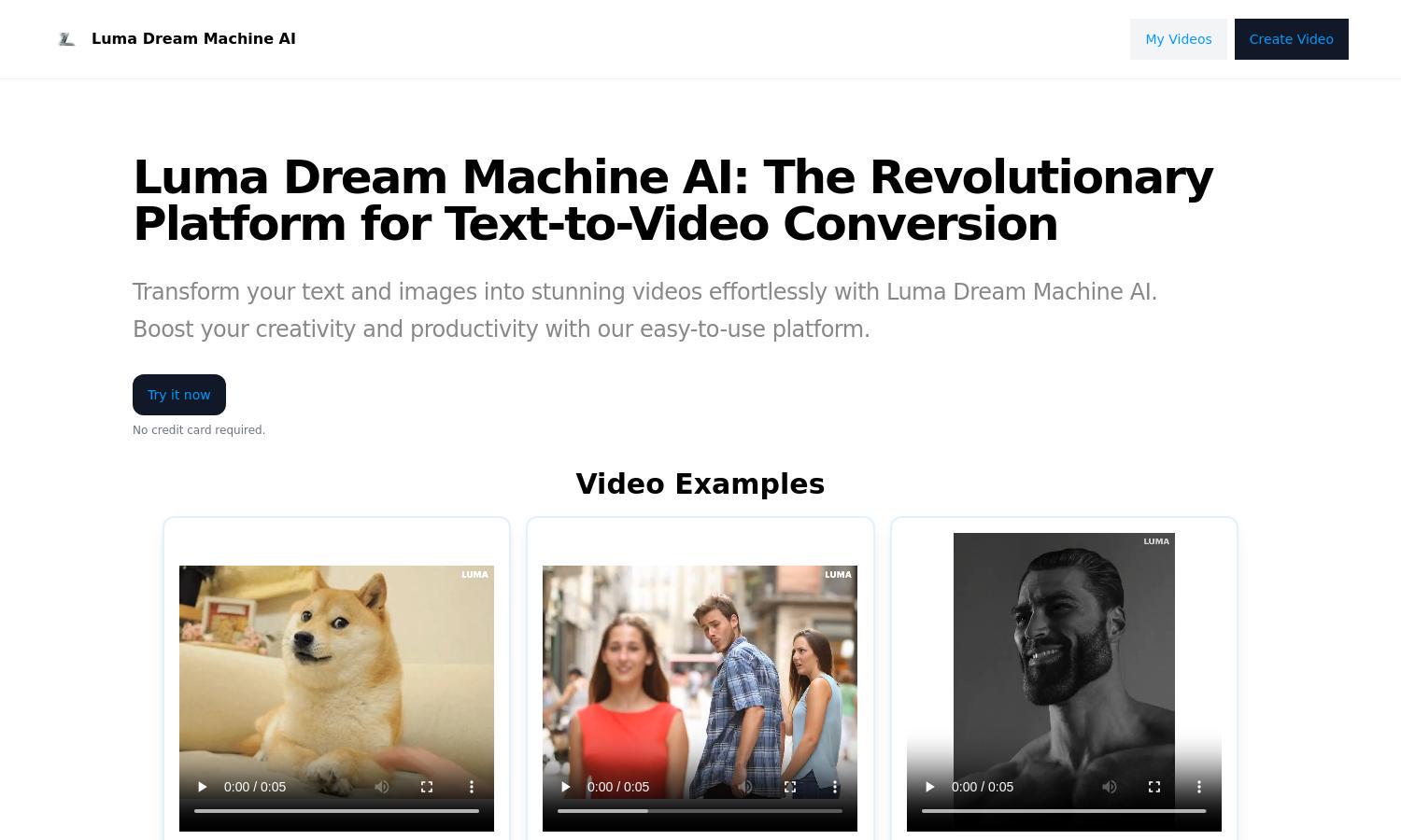 Luma Dream Machine AI Website