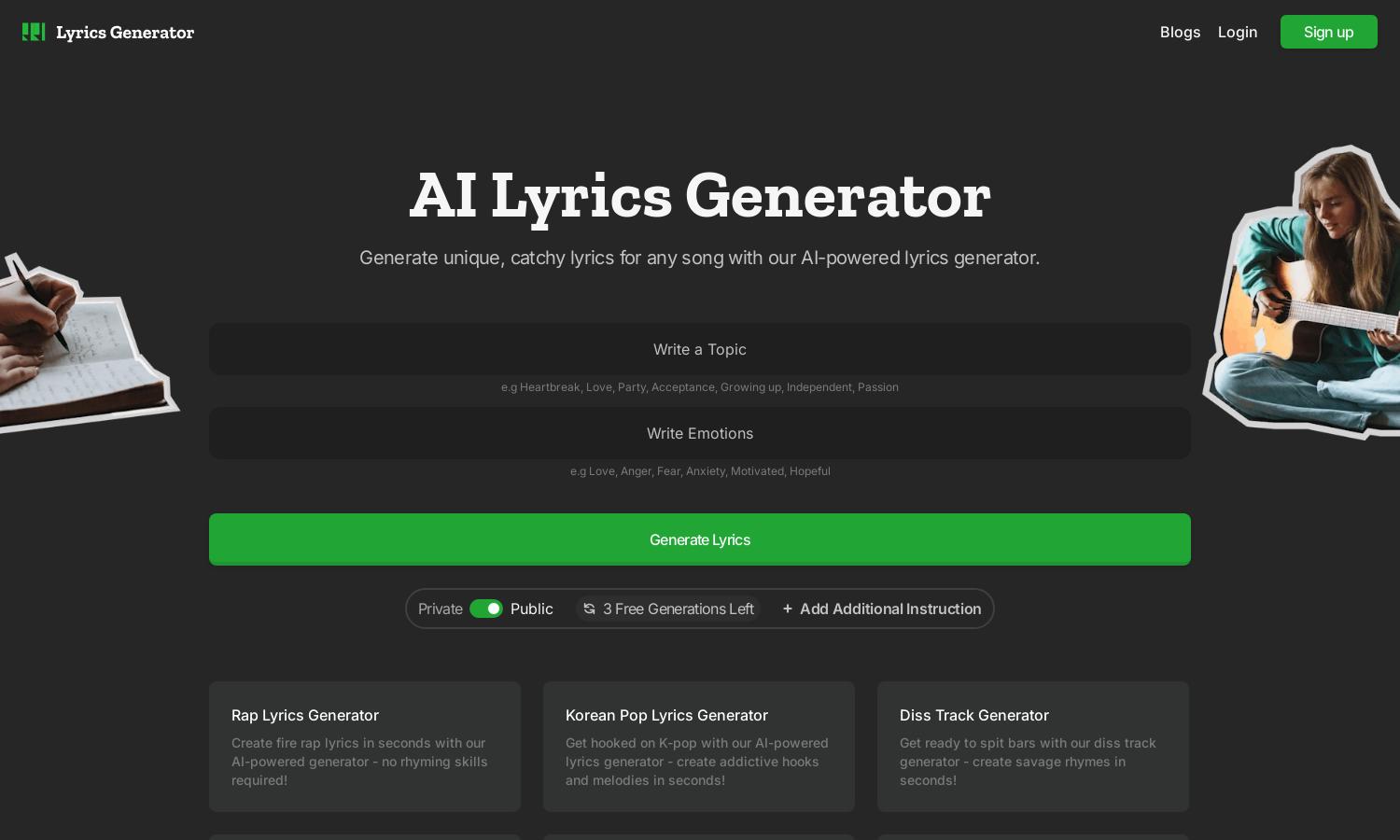 Lyrics Generator Website