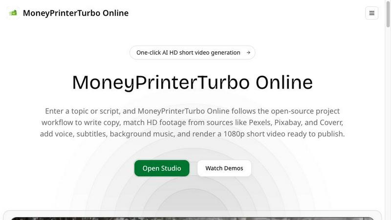 MoneyPrinterTurbo Online screenshot