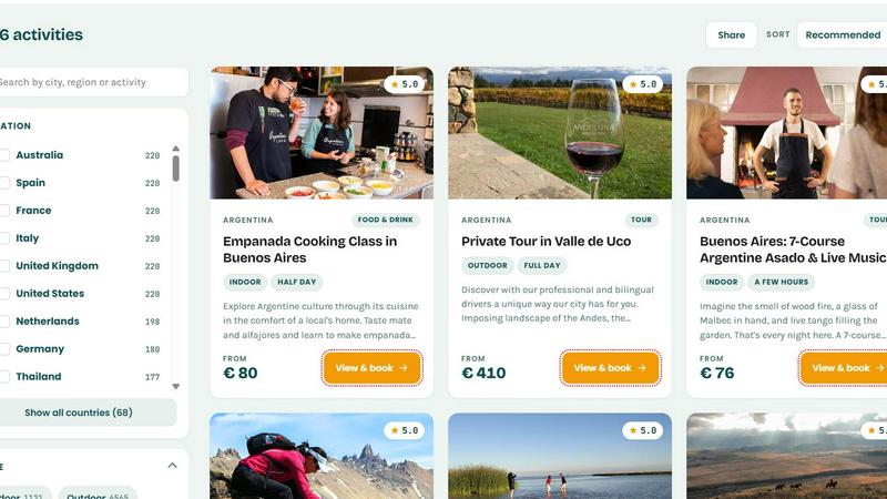 Compare stays and tours screenshot