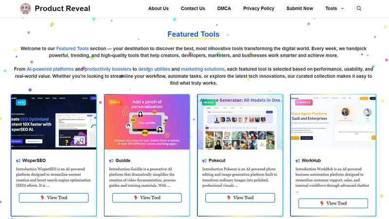 Product Reveal application interface and features