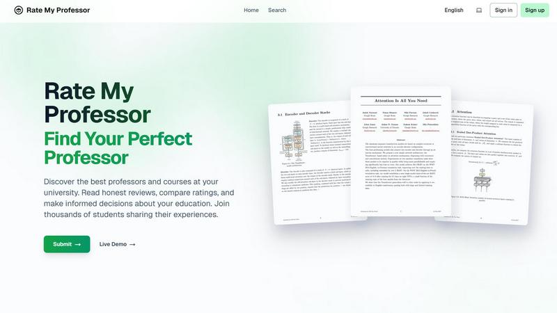 Find Best Professors application interface and features