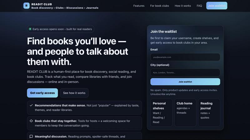 ReadIt Book Club application interface and features