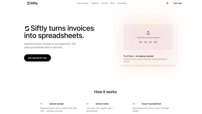 Siftly application interface and features