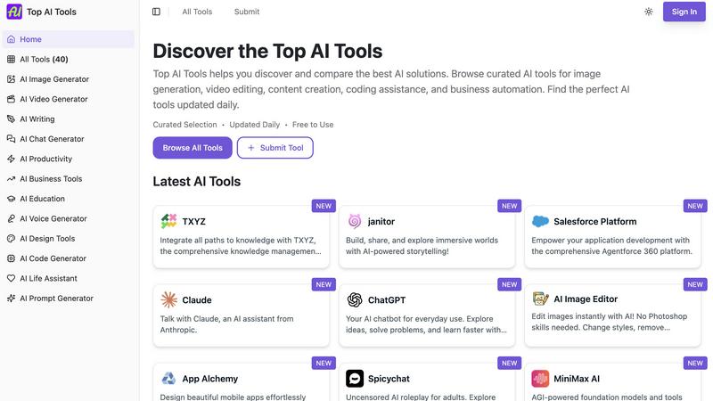 Top AI Tools application interface and features