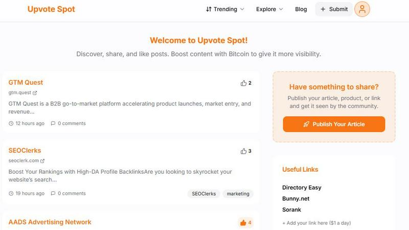 Upvote Spot application interface and features