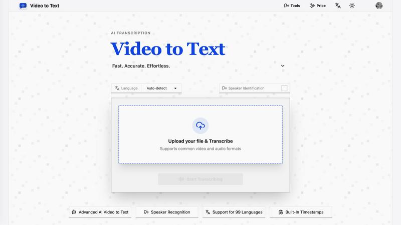 Video to Text application interface and features