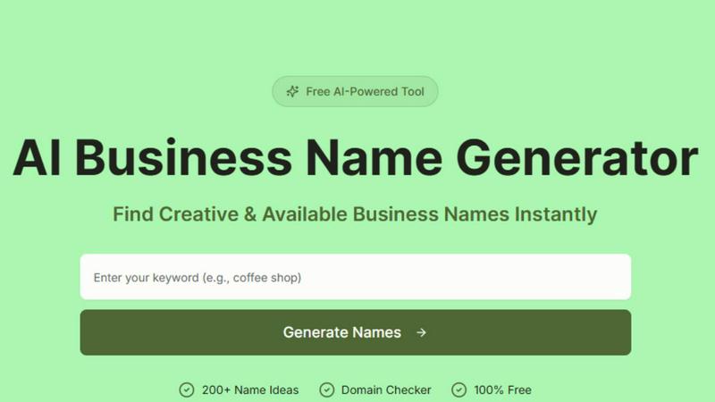 AI Business Name Generator application interface and features