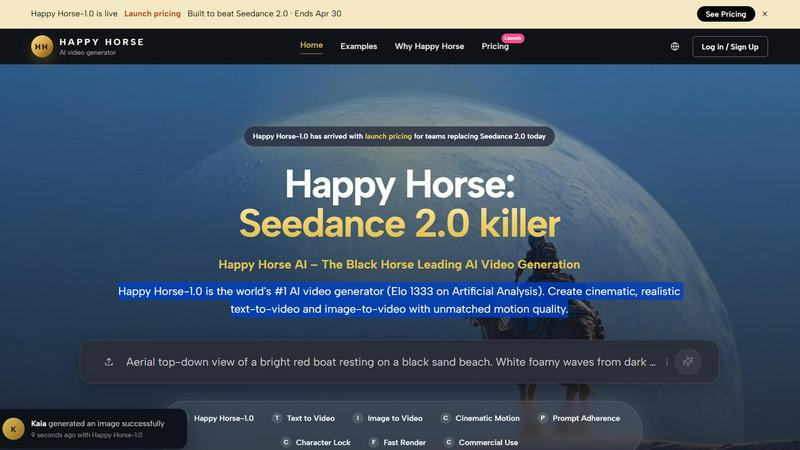 Happy Horse 1.0 application interface and features
